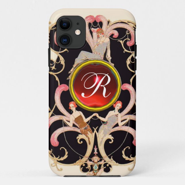 CAPA PARA iPhone DA Case-Mate ART DECO BEAUON FASHION RED RUBY GEMSTONE MONOGRAM (Verso)