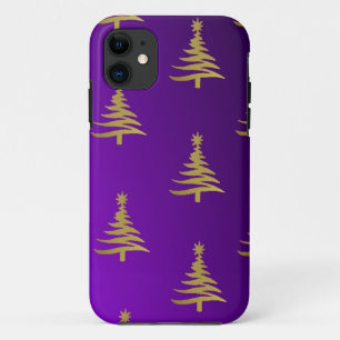 Capa Para iPhone Da Case-Mate Árvores de Natal Dourados no roxo