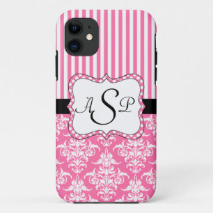Capa Para iPhone Da Case-Mate As listras cor-de-rosa do damasco personalizaram o