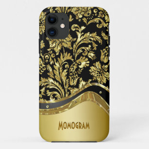 Capa Para iPhone Da Case-Mate Aspecto Metálico Preto e Dourado com Damáscaras