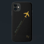Capa Para iPhone Da Case-Mate avião personalizado<br><div class="desc">Um avião amarelo simples com rota pontilhada e nome personalizado</div>
