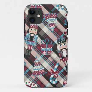 Capa Para iPhone Da Case-Mate Azul Borgonha da xadrez do Nutcracker do Natal