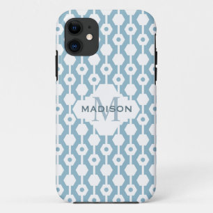 Capa Para iPhone Da Case-Mate Azul geométrico do monograma do ponto do