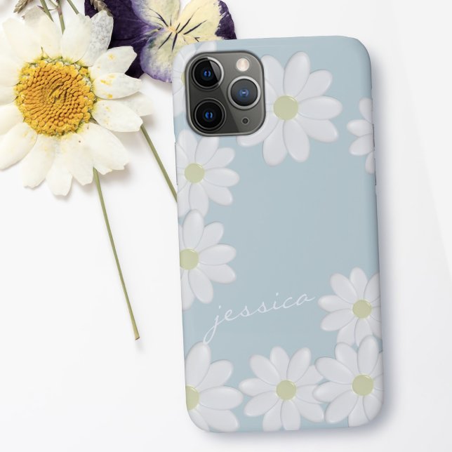 Capa Para iPhone Da Case-Mate Azul Sky Springtime Daisies Personalizado (a pretty daisy pattern on a springtime blue sky with space for your name)