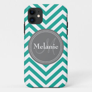 Capa Para iPhone Da Case-Mate Azul Teal e Cinza Monograma Zigzag