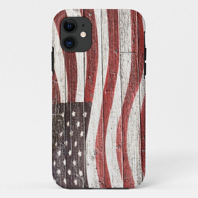Capa Para iPhone Da Case-Mate Bandeira Americana Pintada na Textura de Madeira R (Verso)