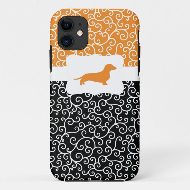 Capa Para iPhone Da Case-Mate Black&Orange roda w/Dachshund (Verso)