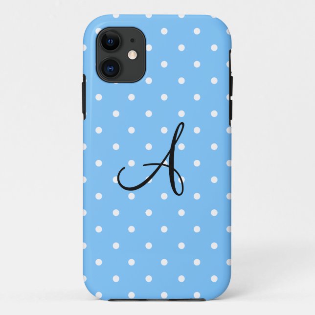 Capa Para iPhone Da Case-Mate Bolinhas brancas, azuis e pastéis, monogramas (Verso)
