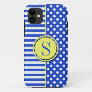 Capa Para iPhone Da Case-Mate Bolinhas dos azuis marinhos e Listra-Monograma