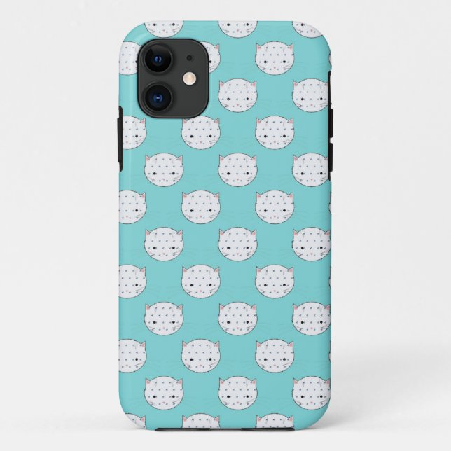 Capa Para iPhone Da Case-Mate Bolinhas Gatinho branco face over teal (Verso)