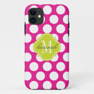 Capa Para iPhone Da Case-Mate Bolinhas grandes do rosa quente & do verde limão