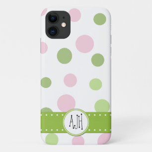 Capa Para iPhone Da Case-Mate Bolinhas rosa, Bolinhas verdes, monograma