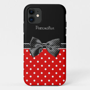 Capa Para iPhone Da Case-Mate Bolinhas vermelhas e pretas femininos com arco e
