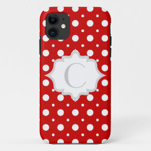 Capa Para iPhone Da Case-Mate Bolinhas vermelhas, monograma branco, cinzento