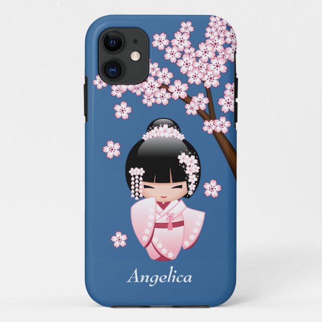 Capa Para iPhone Da Case-Mate Boneca White Kimono Kokeshi - Garota Gisha Bonita (Verso)