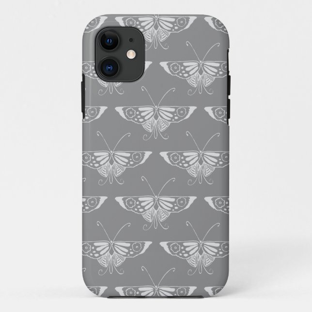 Capa Para iPhone Da Case-Mate Borboleta de Deco de Arte Estilizada, tons de cinz (Verso)