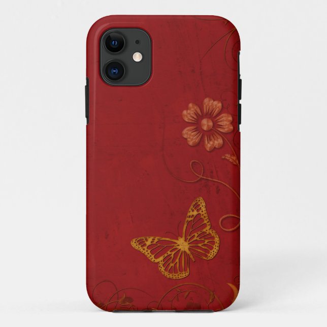 Capa Para iPhone Da Case-Mate Borboletas Elegantes Vermelhas e Douradas (Verso)