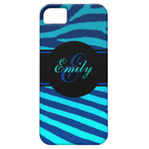 Bright blue teal zebra stripe personalizada iphone