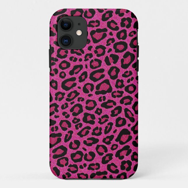 Capa Para iPhone Da Case-Mate Brilho brilhante rosa-quente da pele do leopardo (Verso)