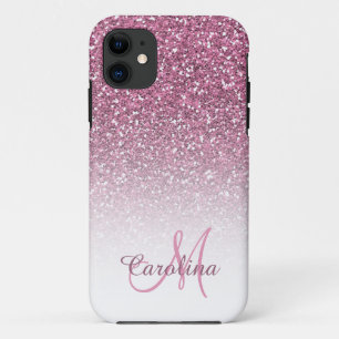 Capa Para iPhone Da Case-Mate Brilho, nome cor-de-rosa e monograma, femininos