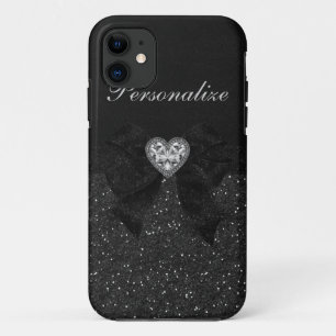 Capa Para iPhone Da Case-Mate Brilho preto impresso, coração e Arco de diamant