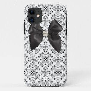 Capa Para iPhone Da Case-Mate Caixa do damasco com arco preto do cetim