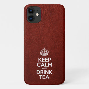 Capa Para iPhone Da Case-Mate Calma e beba Chá, Couro Vermelho, Coroa