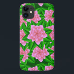 Capa Para iPhone Da Case-Mate Camellias rosa-gelo e folhas verdes<br><div class="desc">Gráfico digital de camellias cor-de-rosa suave e folhas verdes que se sobrepõem num fundo verde esmeralda escuro,  para um sentimento luxuoso e tropical</div>