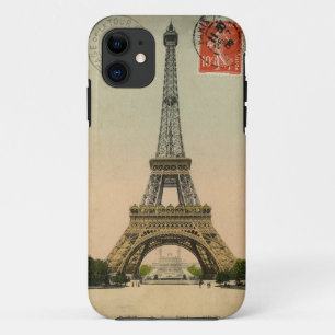 Capa Para iPhone Da Case-Mate Cartão postal de Torre Eiffel Vintage de 1909, Par