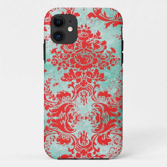 Capa Para iPhone Da Case-Mate Case mate vermelha do damasco de turquesa do (Verso)