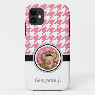Capa Para iPhone Da Case-Mate Caso do Love Monkey Pink & White Houndstooth iPhon