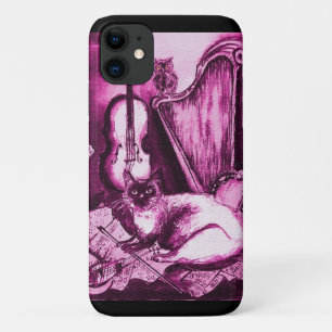 Capa Para iPhone Da Case-Mate CAT MUSICAL, Violeta Rosa e Branco