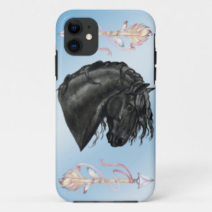Capa Para iPhone Da Case-Mate Cavalo preto do frisão da aguarela no azul de pó