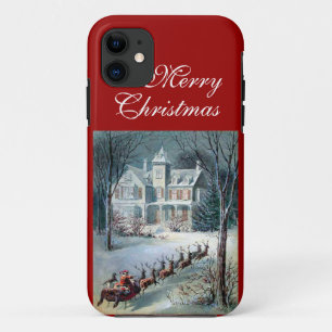 Capa Para iPhone Da Case-Mate Cena da neve e da casa do trenó do papai noel do