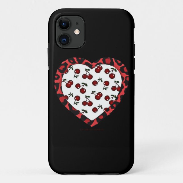 Capa Para iPhone Da Case-Mate Cerejas RAB Leopard Print Heart Rockabilly (Verso)