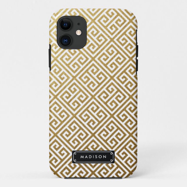 Capa Para iPhone Da Case-Mate Chave grega Dourado elegante personalizada (Verso)