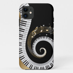 Capa Para iPhone Da Case-Mate Chaves Piano Envolvidas com Notas Musicais Dourada