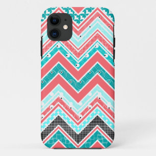 Capa Para iPhone Da Case-Mate Chevron na moda do coral, da hortelã, o branco e 