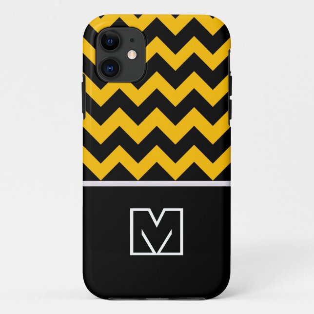 Capa Para iPhone Da Case-Mate Chevron Zigzag preto e amarelo. Monograma Personal (Verso)