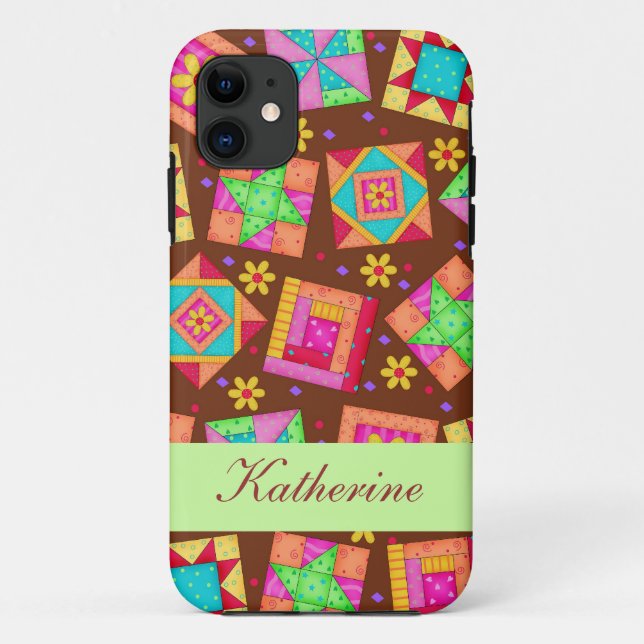Capa Para iPhone Da Case-Mate Chocolate Castanho Verde Patchwork Quilt Block Art (Verso)