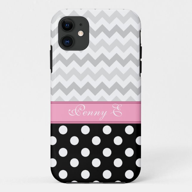 Capa Para iPhone Da Case-Mate Cinza Chevron Black Bolinhas Pink iPhone 5 Case (Verso)