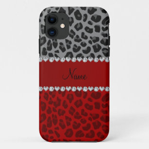 Capa Para iPhone Da Case-Mate Cinza de nome personalizado padrão leopardo vermel