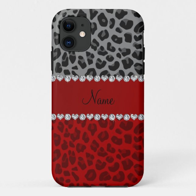 Capa Para iPhone Da Case-Mate Cinza de nome personalizado padrão leopardo vermel (Verso)