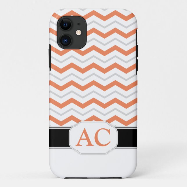 Capa Para iPhone Da Case-Mate Cinza & Orange Chevron Monograma iPhone 5 Case (Verso)