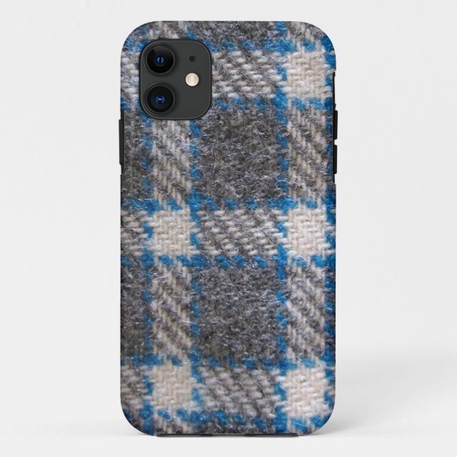 Capa Para iPhone Da Case-Mate Cinzas e material azul de Tartan (Verso)