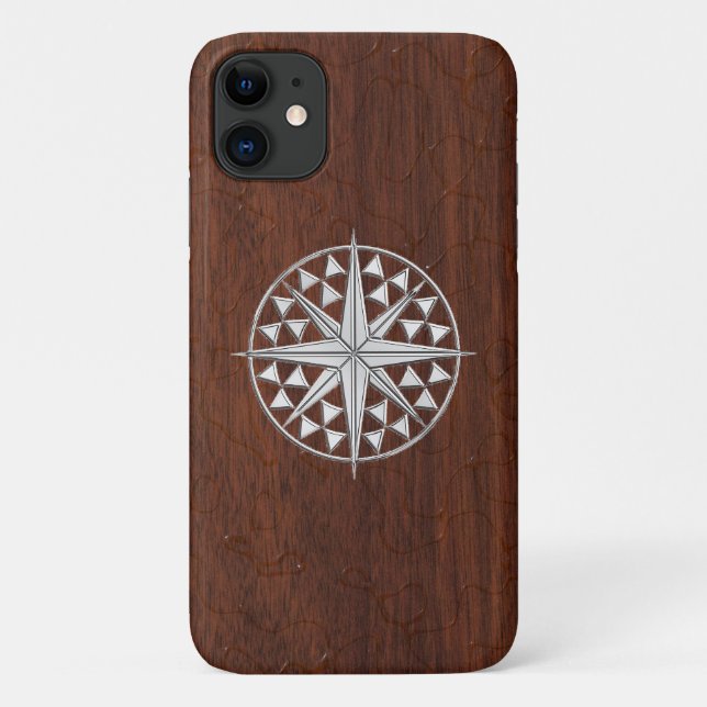 Capa Para iPhone Da Case-Mate Compass Náutico Chrome na Impressão Wet Mahogany (Verso)