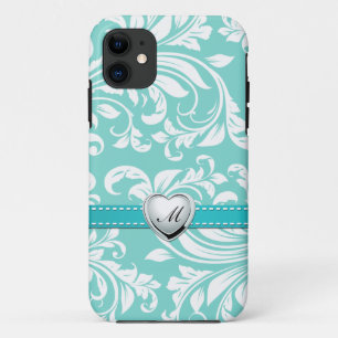 Capa Para iPhone Da Case-Mate Cor damasco Azul-Aqua e Branco com Monograma