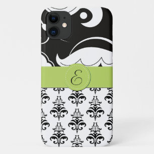 Capa Para iPhone Da Case-Mate Cor damasco, Damasco Preto e Branco, Monograma