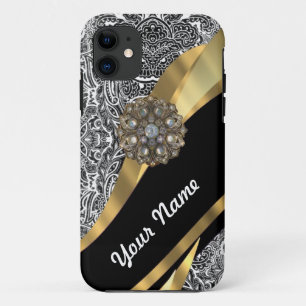 Capa Para iPhone Da Case-Mate Cor damasco floral preto e branco
