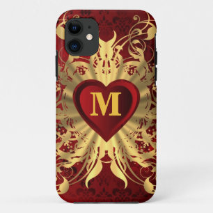 Capa Para iPhone Da Case-Mate Corações vermelhos e padrão de ouro monograma
